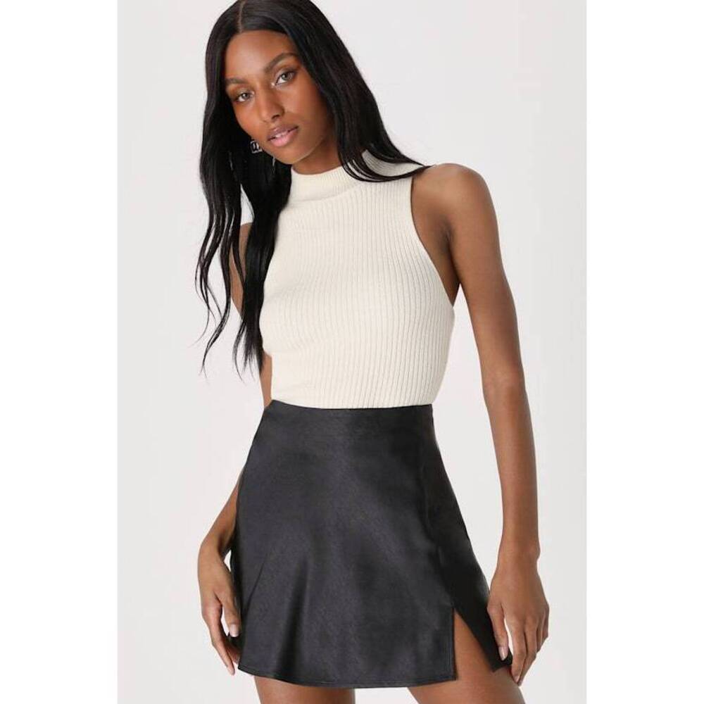 Lulus Flirty Days Black Satin Mini Skirt - Size S
